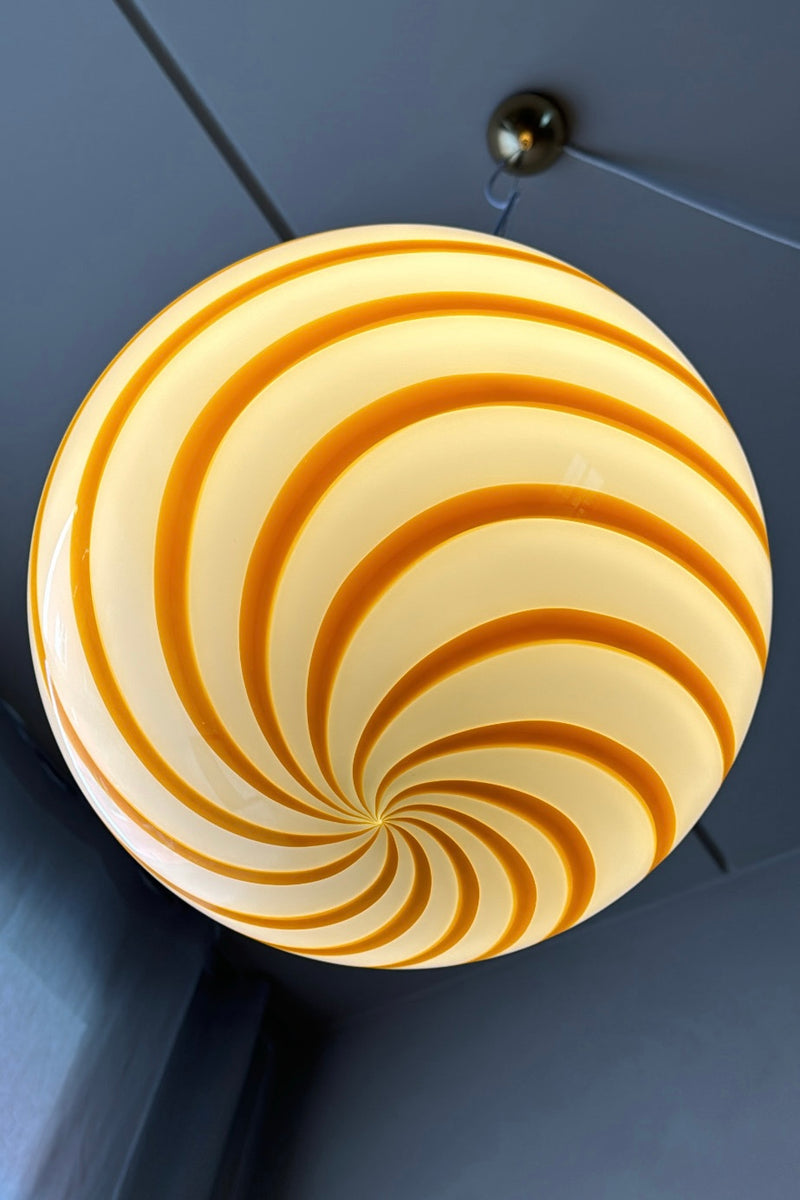 Murano Candy pendel gul/hvid swirl D:30 cm