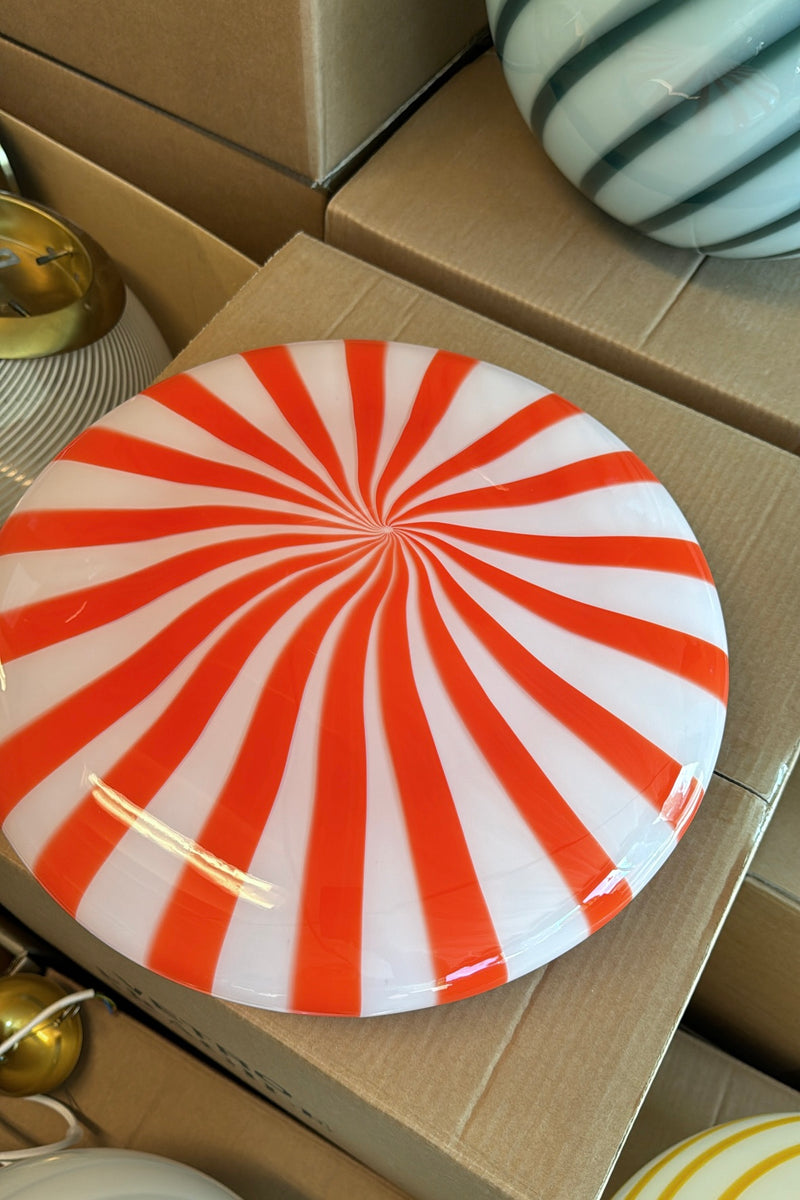 Large Murano Candy plafond red/white stripes D: 40 cm