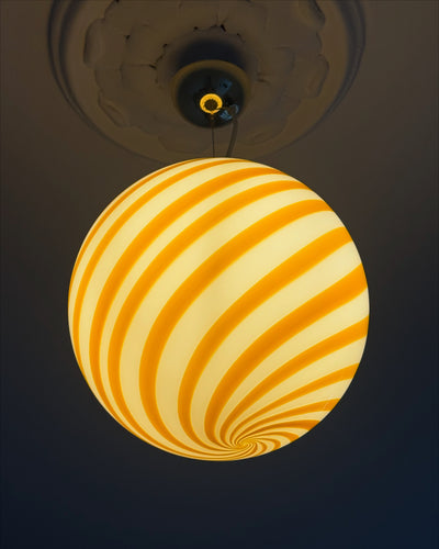 Murano Candy pendel gul/hvid swirl D:30 cm
