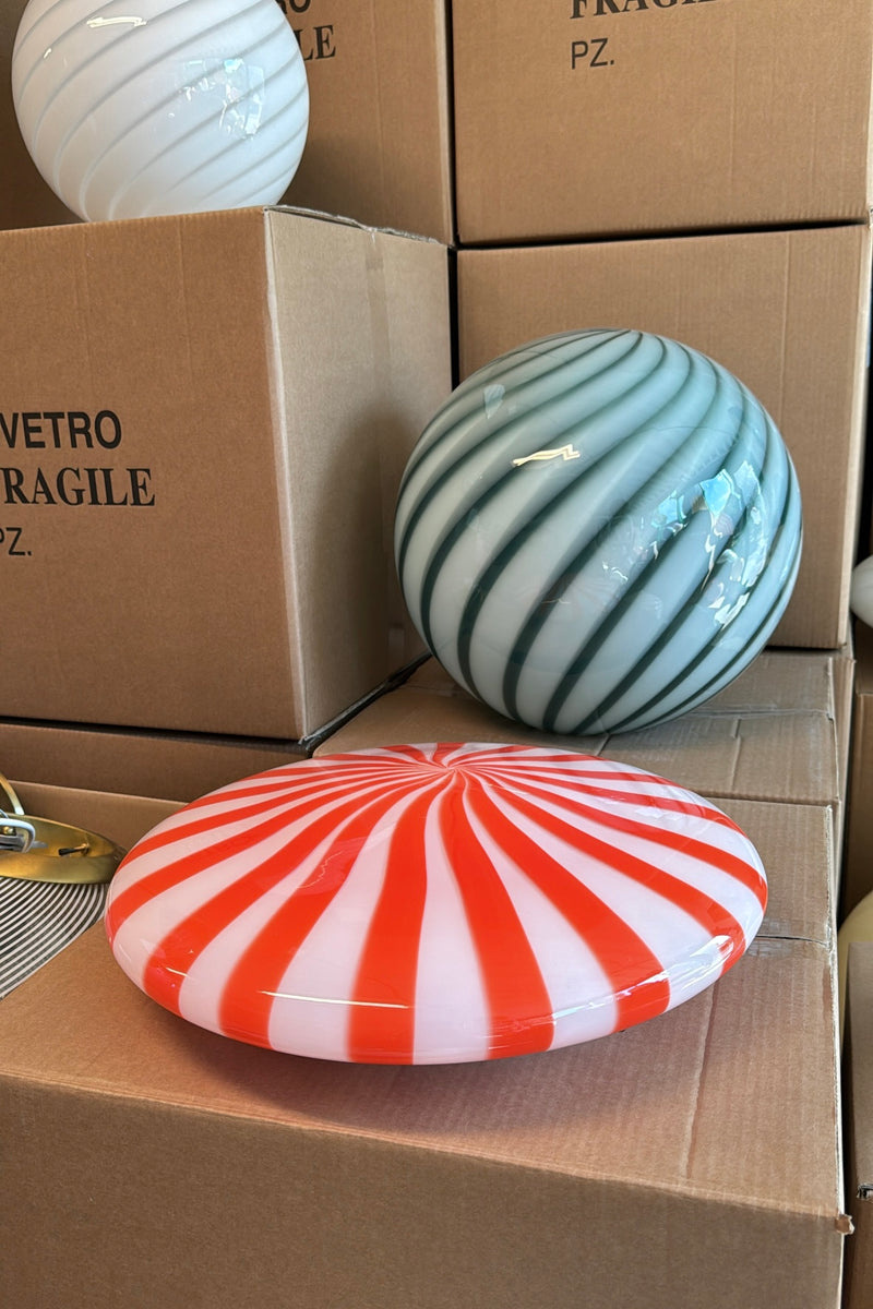 Large Murano Candy plafond red/white stripes D: 40 cm