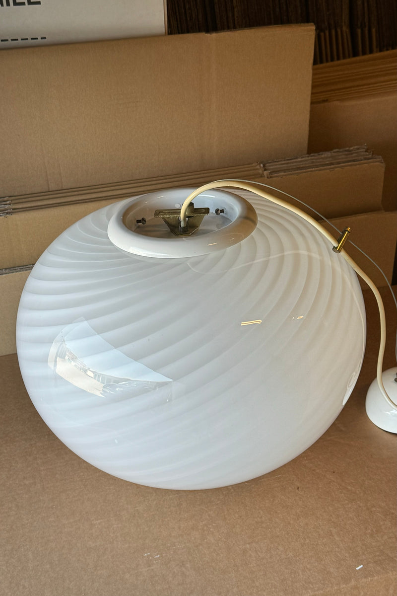 Large vintage Murano oval white swirl pendant lamp D: 40 cm