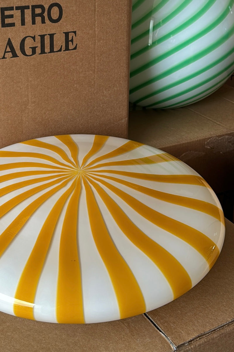 Large Murano Candy ceiling yellow/white stripes D: 40 cm