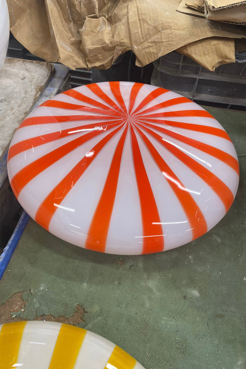 Large Murano Candy plafond red/white stripes D: 40 cm