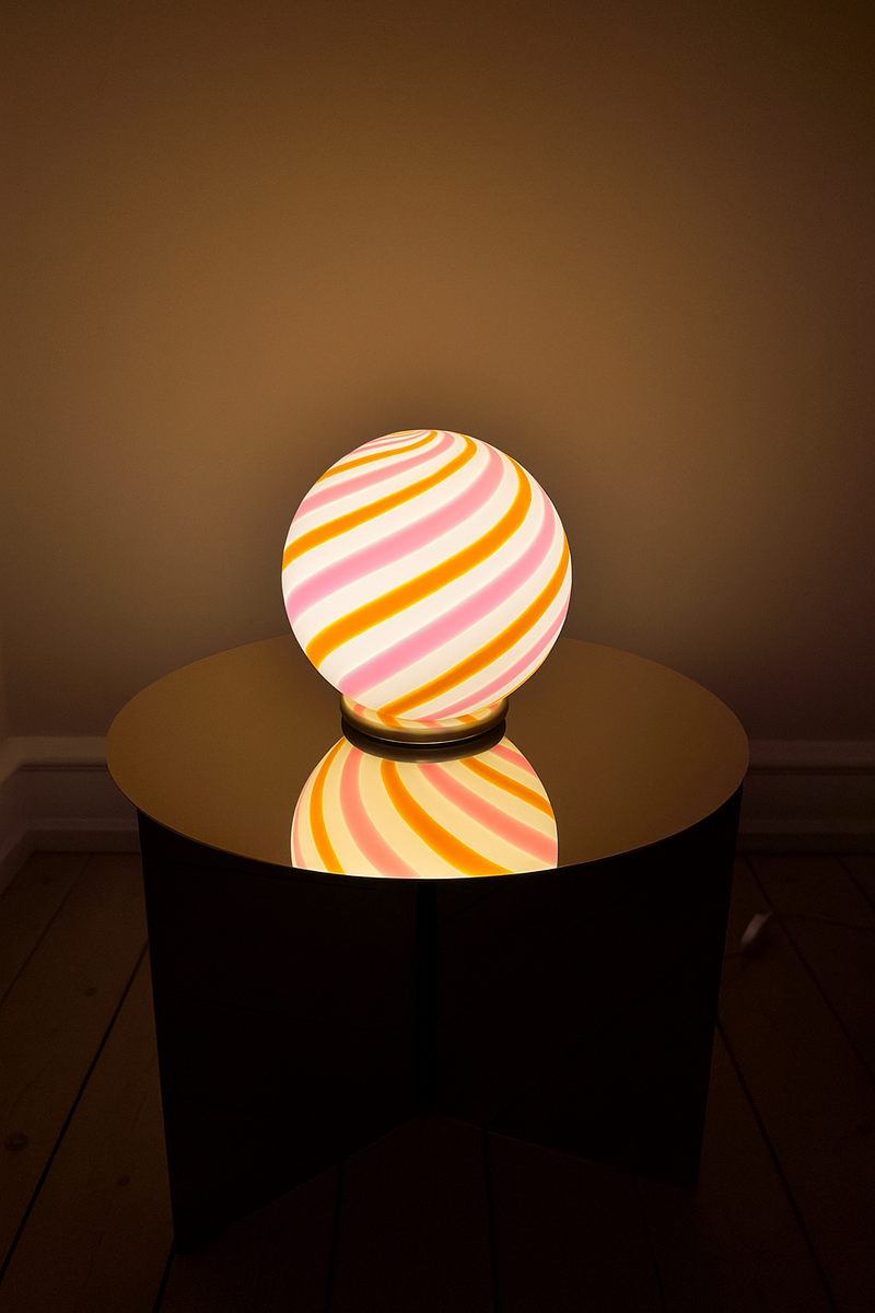Murano Candy table lamp yellow/pink swirl D:20 cm