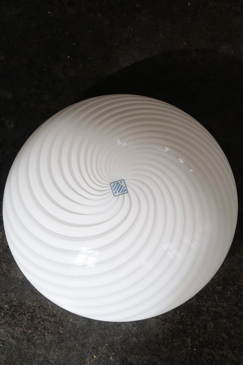 Vintage (unused) Murano white swirl plafond ceiling lamp / wall lamp D:36 cm