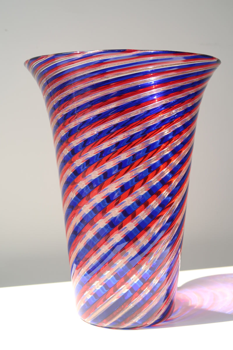 Extra large vintage Murano A Canne mouth blown vase H: 26.5 cm