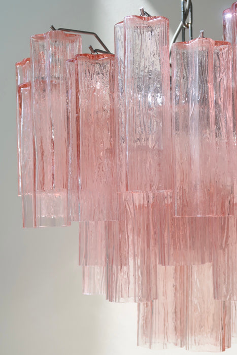 Vintage Murano Tronchi pink chandelier 34 prisms