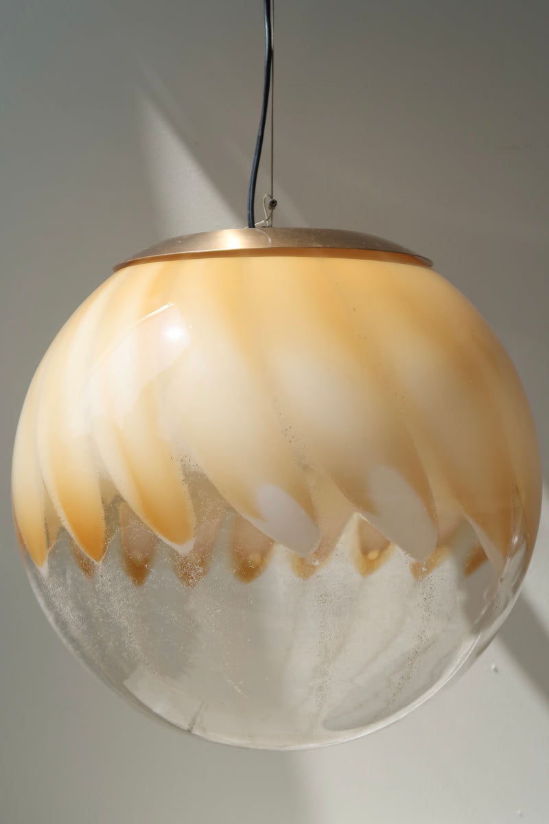 Large vintage Murano mouth-blown anemone cream pendant ceiling lamp D: 40 cm