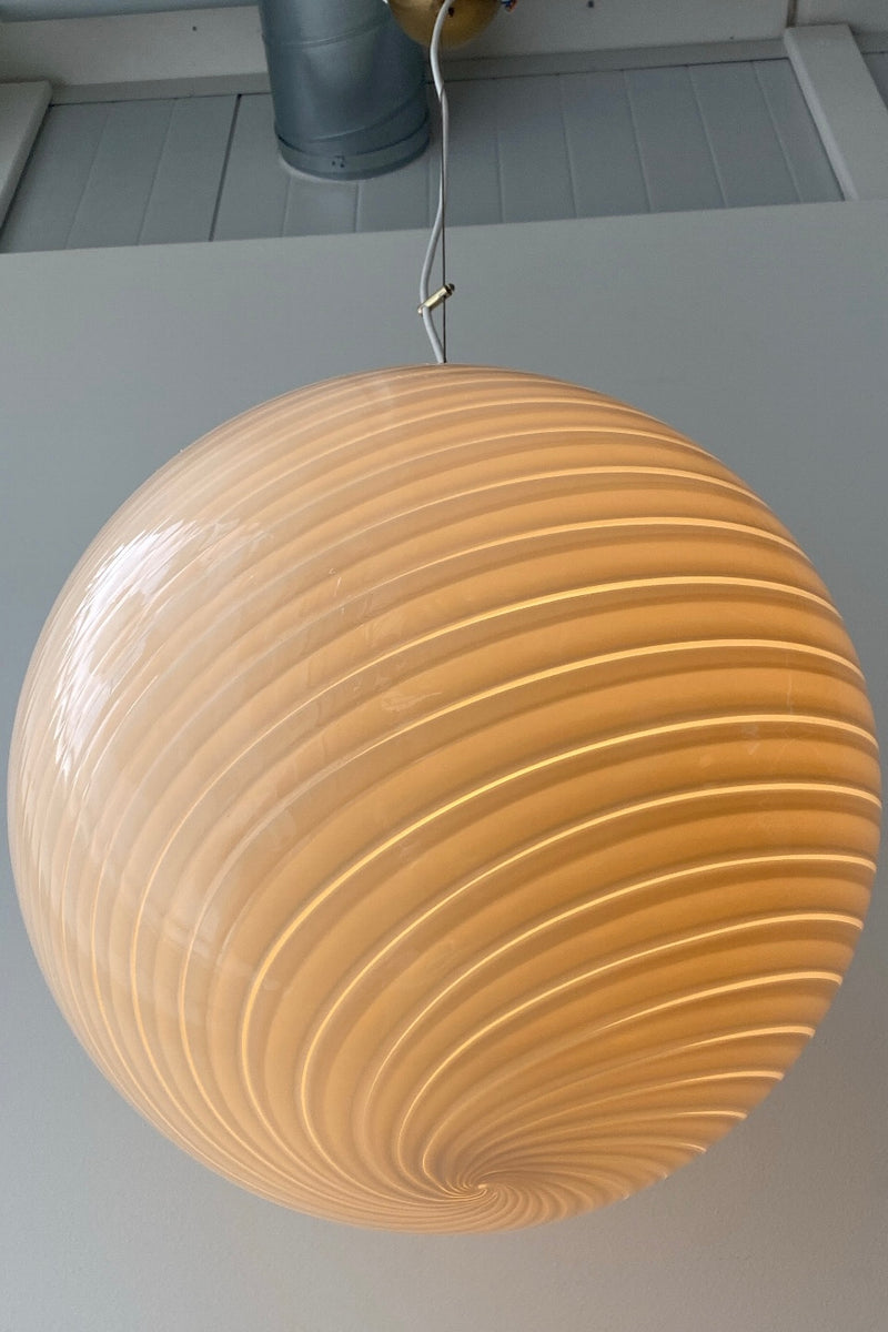 Large vintage Murano cream swirl pendant ceiling lamp D: 40 cm