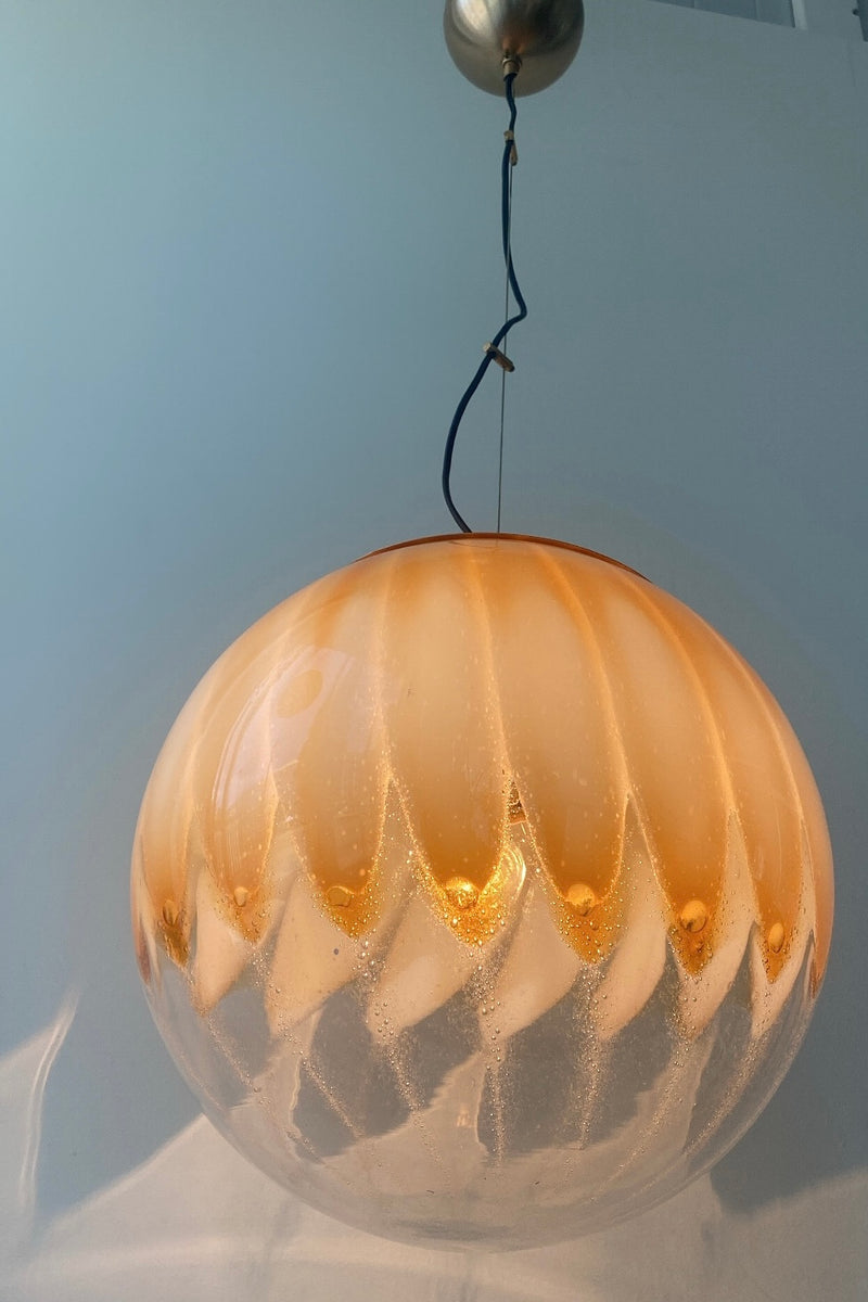 Large vintage Murano mouth-blown anemone cream pendant ceiling lamp D: 40 cm