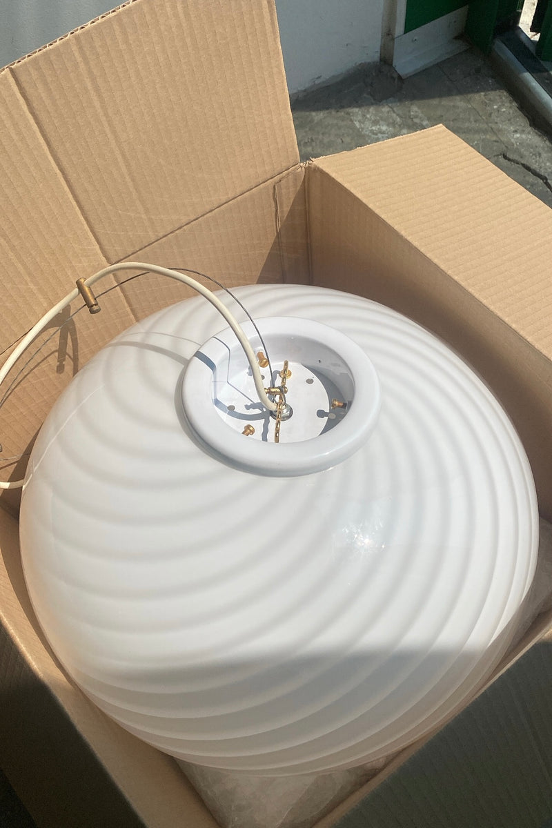 Large vintage Murano oval white swirl pendant ceiling lamp D: 45 cm