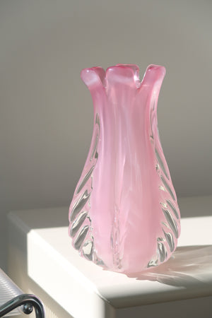 Stor vintage Murano pink ribbed alabastro vase H:24,5 cm