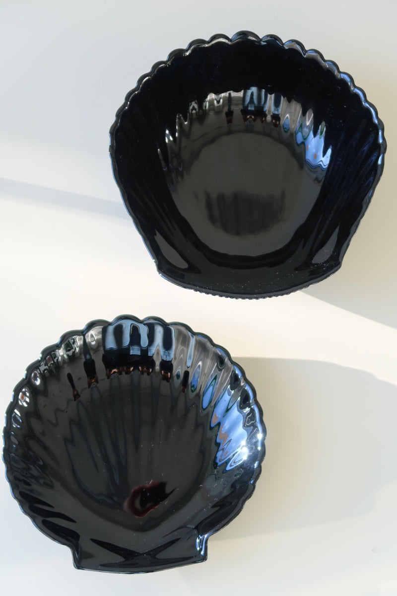 Vintage Murano black clam bowl with saucer L: 15 cm (set)