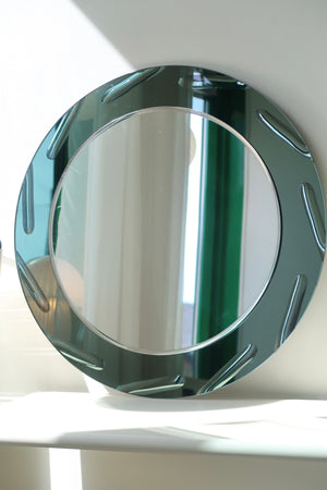 Vintage Italian round green mirror glass 70x70 cm
