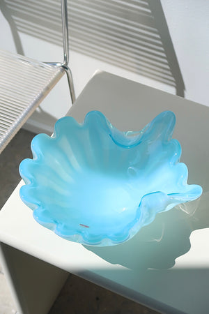 Vintage large Murano turquoise blue clam bowl L: 26 cm