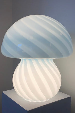 Stor vintage Murano blå swirl mushroom lampe H:37 cm