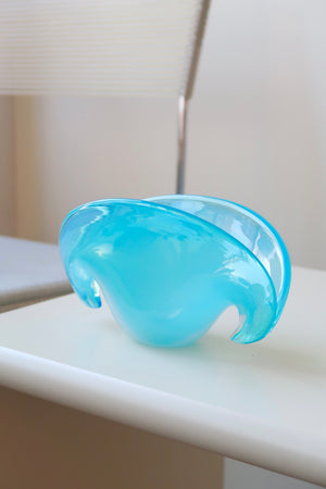 Vintage Murano mouth-blown turquoise blue mussel bowl L: 19 cm