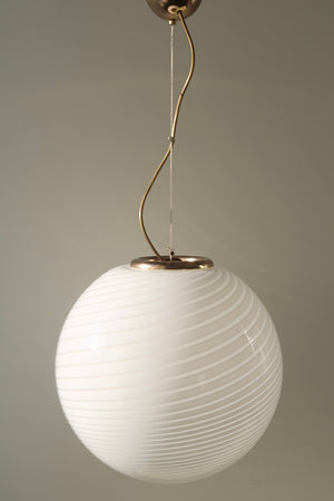 Vintage Murano hvid swirl pendel loftlampe D:40 cm