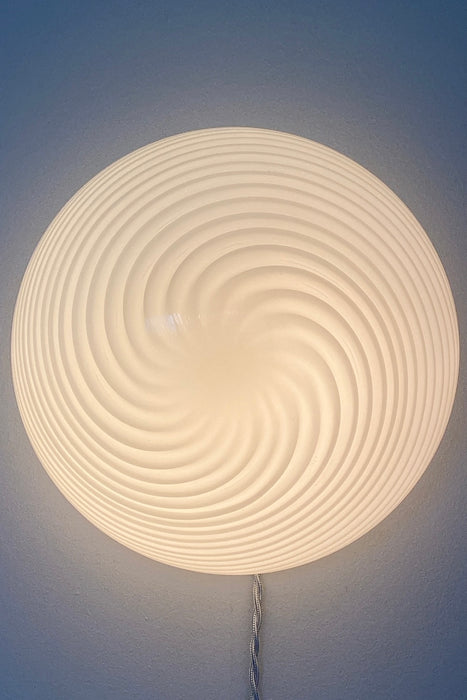 Vintage Murano white swirl plafond ceiling lamp / wall lamp D: 26 cm